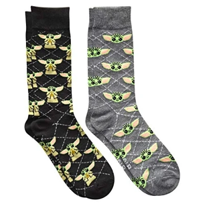 Image of Star Wars Baby Yoda Argyle Men&#039;s Crew Socks 2 Pair Pack Shoe Size 6 12