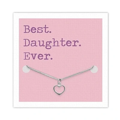 Image of Daughter Sterling Silver Heart Necklace Open Pendant Genuine Box Chain Versatile Design Unique &amp; Thoughtful Gift Birthday Present From Mother Father