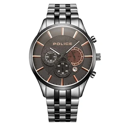 Image of Police Cage Mens Chronograph Watch with Gunmetal Grey Dial and Stainless Steel Bracelet, 44mm Case in Branded Box PEWJI2194341 2 Year Warranty