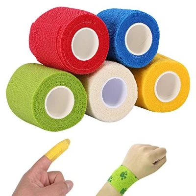 Image of 5 Colors Sport Tape,Tattoo Bandage, Self Adherent Wrap Professional Non woven Fabric Tattoo Bandage Binding Joints Support Tape for Nail Art (Blue)