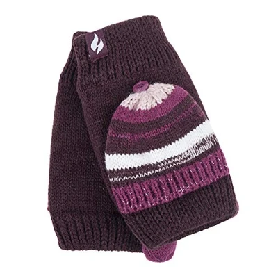 Image of HEAT HOLDERS Ladies Bronte Thermal Knitted Converter Versatile Mitten Gloves (One Size, Burgundy/Mulberry)