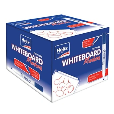 Image of Helix Whiteboard Chisel Marker Pens Black (One Box of 48 pens) MP8012