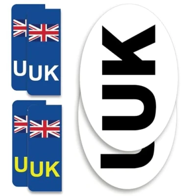 Image of Papa Prints UK Car Stickers for Europe Pack of 6 (2 Oval Sticker Self Adhesive + 4 Number Plate Europe) GB Motorcycle Vans Trucks