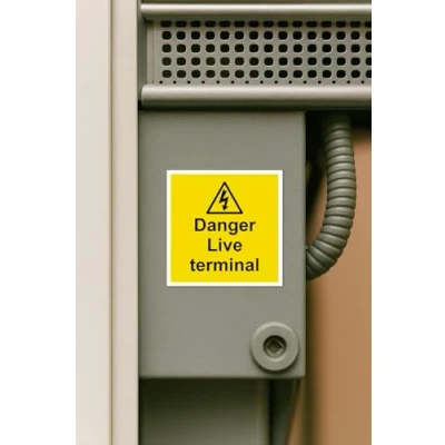 Image of Danger Live terminal sticker [pack of 15] signs Self adhesive stickers 50mm x