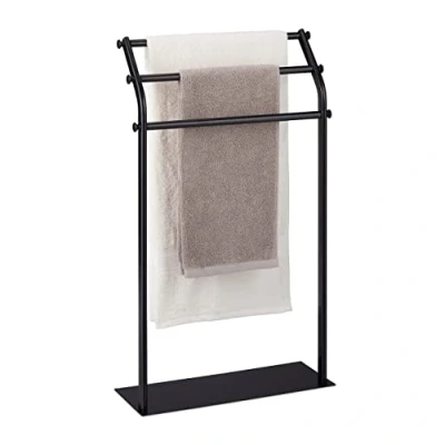 Image of Relaxdays Freestanding Towel Stand with Three Rails, No Drill Rack, Modern &amp; Simple Design, 86 x 51 19 cm; Iron, Black