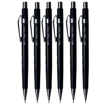 Image of Pentel 0.5mm (P205) Black P200 Series Automatic Mechanical Draughting Pencil Refillable Lead Eraser P205 A (Pack Of 6)