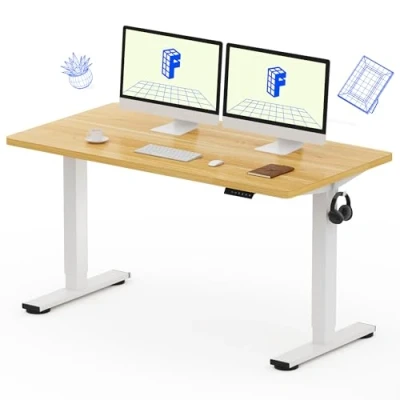 Image of FLEXISPOT Electric Height Adjustable Standing Desk Sit Stand Up with Memory Smart Pannel EF1 SERIES(140 * 80cm, White Frame+maple Desktop)