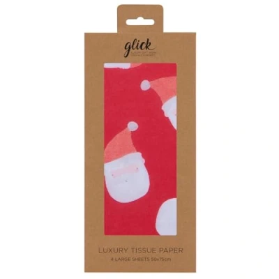 Image of Glick Four Sheets Tissue Paper, Santa Christmas for Wrapping Gifts and Arts Crafts, Red &amp; White