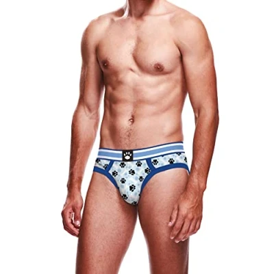 Image of Prowler Blue &amp; White Paw Print Brief, Super Comfy With Elasticated Waist Band (Small 28&quot; 30&quot;)