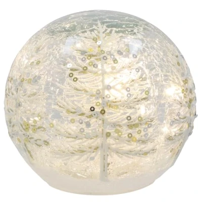 Image of Shudehill Giftware Christmas Crackle Glaze Snowflake, Tree or Robin Globe LED Cordless Battery Operated Lamp Home Xmas Decoration Small Large (Small, Snowflake)