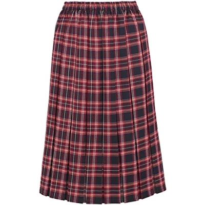 Image of Magritta Ladies Tartan Skirt 27 Inch Length Box Pleated Elasticated Waist UK Size 10 26 (16, Navy)