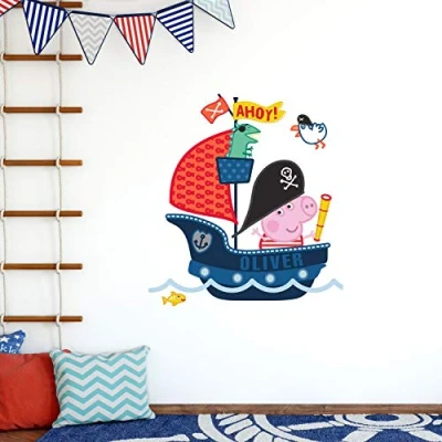 Image of Stickerscape Peppa Pig George Wall Stickers (Personalised Pirate Large Size) Official Decal, Decor Easy to Apply, Cleanly Removable