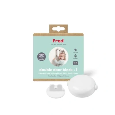 Image of Fred Home Safety Double Door Block Lock for Cupboard Doors, Drawers and Cabinets Easy to Install Baby Pure White