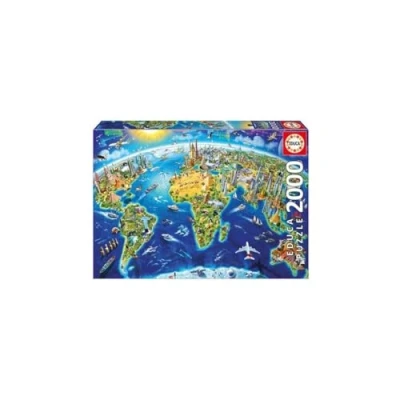 Image of Educa 17129 2000 World Landmarks Globe Animated and Comic Drawings Puzzle
