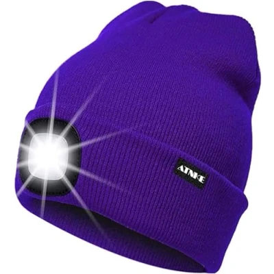 Image of ATNKE LED Lighted Beanie Cap,USB Rechargeable Running Hat Ultra Bright 4 Waterproof Light Winter Warm Gifts for Men and Women/Purple