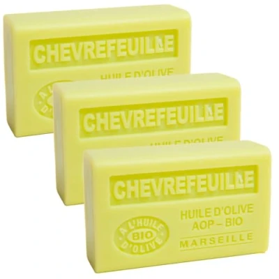 Image of Label Provence Nature Savon de Marseille French Soap Made With Pure Organic Olive Oil and Shea Butter Honeysuckle Fragrance 125 Gram Bars Set of 3