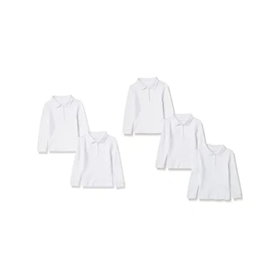 Image of Amazon Essentials Girls&#039; Long Sleeve Interlock Polo Shirts, Pack of 5, White, 11 12 Years