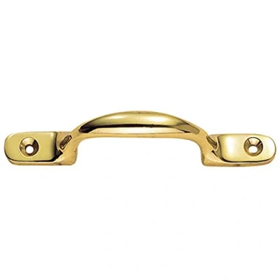 Image of Loops Sash Window Bow Shaped Lift Handle 102 x 12mm 28mm Proj Polished Brass Sliding Fitting Traditional Style Pull Fixture