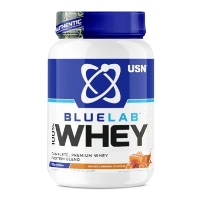 Image of USN Blue Lab Whey Protein Powder: Salted Caramel 908g Post Workout Isolate Muscle Building Powder Supplement With Added BCAAs