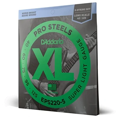 Image of D&#039;Addario XL ProSteels Bass Guitar Strings EPS220 5 String Long Scale Super Light, 40 125