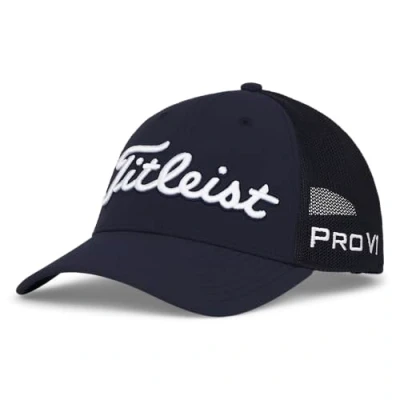 Image of Titleist Men&#039;s Tour Performance Mesh Golf Hat Baseball Cap, Navy/White, One Size