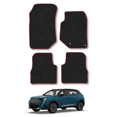 Image of Car Mats Compatible with Peugeot 2008 (2020 ) Tailored Fit Red Carpet Floor Set Accessory Custom 4 Pieces Anti Slip Backing &amp; Binding Trim Edge