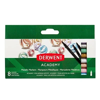 Image of Derwent Academy Metallic Markers, Set of 8, Shimmering Colours, 98212