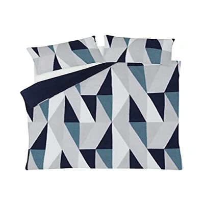 Image of Sleepdown Geometric Teddy Fleece Thermal Warm Cosy Super Soft Duvet Cover Quilt Bedding Set with Pillow Cases Double (200 cm x 200 cm) Navy
