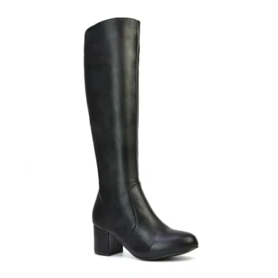 Image of ESSEX GLAM Womens Knee High Boots Ladies Low Mid Block Heel Classic Calf Brown Synthetic Leather Booties Size 8