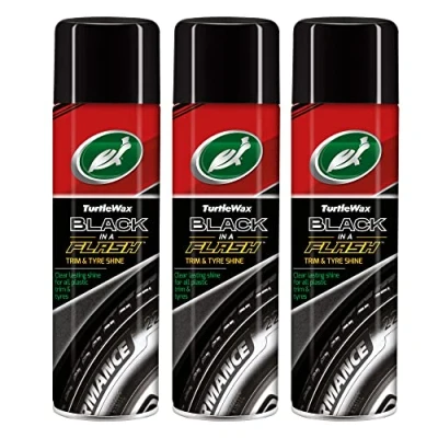Image of Turtle Wax Black In A Flash 500 x3 Universal Tyre &amp; Trim Cleaner, Restores Plastic, Rubber, Vinyl, Water Resistant Shine for All Vehicles, Deep Lustre Tires, Easy Application, Pack of 3