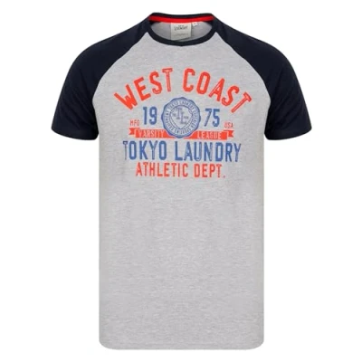 Image of Tokyo Laundry Men&#039;s Baseball Style Raglan Sleeve Cotton Jersey Crew Neck T Shirt Maritime Blue
