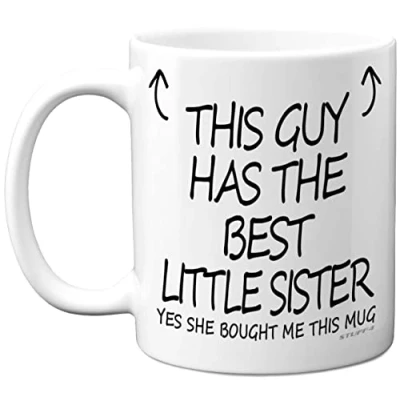 Image of Stuff4 This Guy Has The Best Little Sister Mug Gifts, 11oz Ceramic Dishwasher Safe Coffee Mugs Brother Gifts for Birthday, Christmas Day Presents, Premium Cup Made in UK