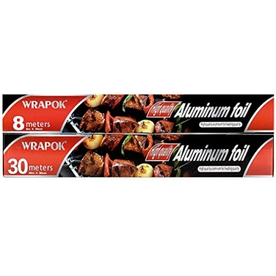 Image of WRAPOK 2 x Aluminum Kitchen Foil Catering Baking Food Cooking Tin Roll for BBQ, Grilling, Roasting 30 cm 38 m