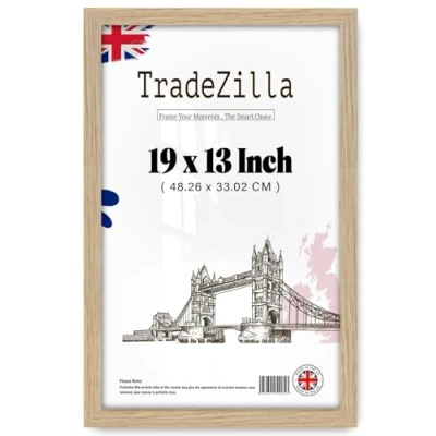 Image of TradeZilla Classic Picture Poster Frame, A3+, 19 X 13 inches Frame MDF Eton Wood Finish, Portrait, Landscape Display Rectangle 48 33cm (Oak, 19x13inch)