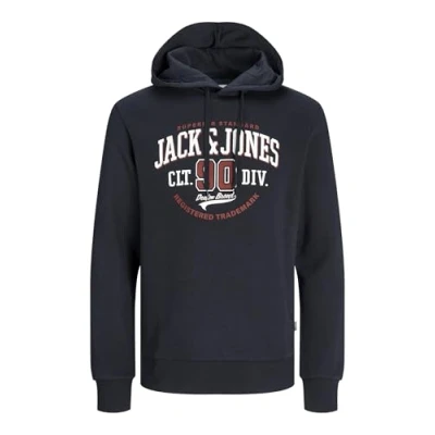 Image of JACK&amp;JONES PLUS Men&#039;s Jjelogo Sweat Hood 2 Col 24/25 Noos Pls Sweatshirt, Dark Navy, XXXXXL
