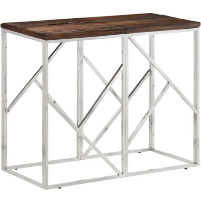 Image of vidaXL Console Table Silver Stainless Steel and Solid Wood Sleeper