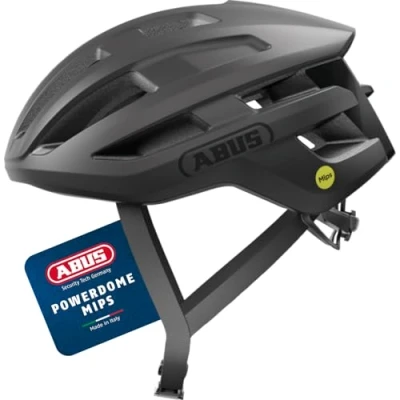 Image of ABUS PowerDome MIPS road bike helmet lightweight with clever ventilation system and impact protection Made in Italy for men women black, size S