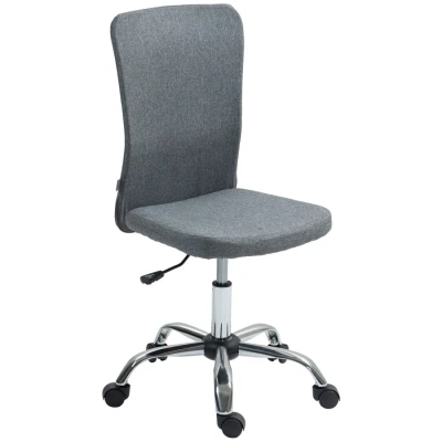 Image of HOMCOM Armless Computer Desk Chair, Fabric Swivel Office Makeup Vanity Chair with Height Adjustable, Wheels, for Home Study Bedroom, Grey