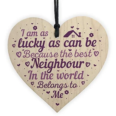 Image of RED OCEAN Best Neighbour Friendship Thank You Gifts Handmade Wooden Hanging Heart Sign Gift For Friend Keepsake