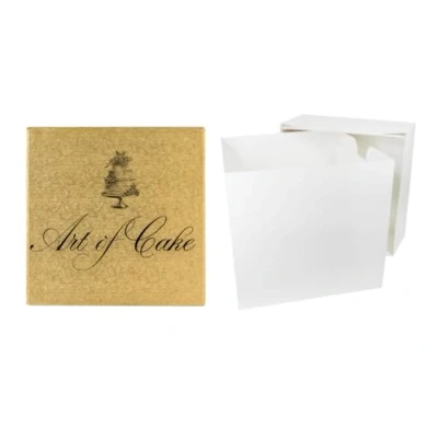 Image of Art of Cake® 12 in GOLD (12mm Thick) Board and WHITE TALL CAKE BOX(12&quot;X12&quot;X12&quot;)