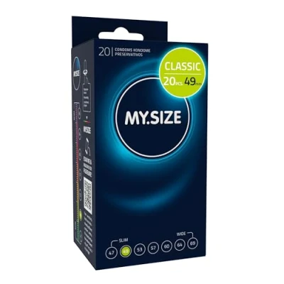 Image of MY.SIZE Classic Condoms 49 mm Width I 20 Pieces Pack Premium Extra Thin True to Touch Gossamer 0.07 Wall Thickness Vegan for Men