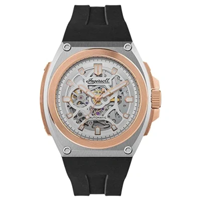 Image of Ingersoll The Row Mens 45mm Automatic Moonphase Watch with Silver Skeleton Dial and Black Leather Strap I12401