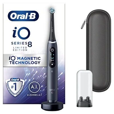 Image of Oral B iO8 Electric Toothbrushes For Adults, Gifts Women / Men, App Connected Handle, 1 Toothbrush Head &amp; Travel Case, 6 Modes with Teeth Whitening, 2 Pin UK Plug, Limited Edition