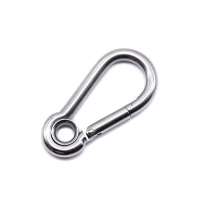 Image of Stainless steel carabiner snap spring hook with eyelet A4 316 marine grade hiking fishing camping keychain eye (4, 6mm x 60mm)