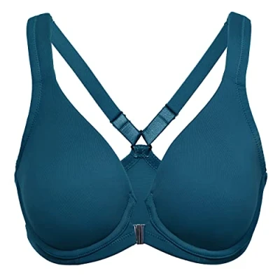 Image of Delimira Women&#039;s Front Fastening Bras Seamless Unlined Racer Back Plus Size Underwired Plunge Bra Peace Mazarine 34B