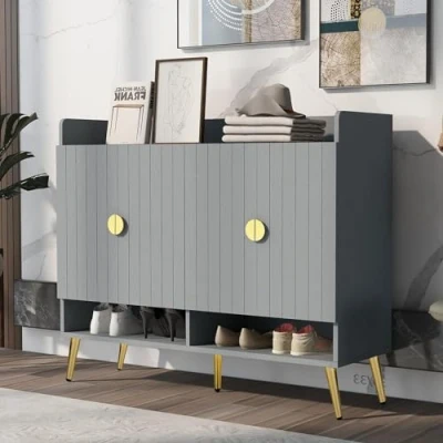 Image of FEFE Modern Shoe Cabinet Organizer Shelf With Door, Stand Holder Storage Unit For Entryway,Hallway,Closet,Living Room,Cabinet Sonoma Engineered Wood (Grey)