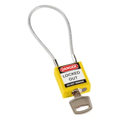 Image of Brady Compact Cable Padlock Lockout Tagout Security Lock Safety with Nylon Body and Sheathed Steel Keyed Differently 32mm x 35mm 16mm Length 200mm, Yellow