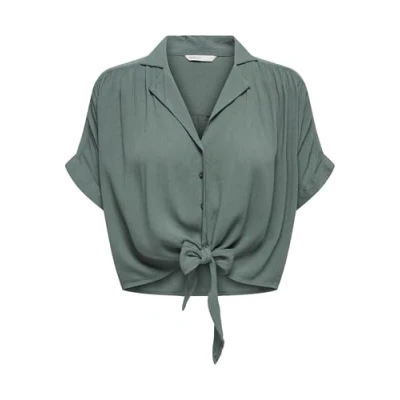 Image of ONLY Women&#039;s Onlpaula Life S/S Tie Shirt WVN Noos Blouse, Balsam Green, S