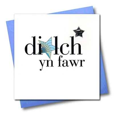 Image of Claire Giles Hearts and Stars Welsh Diolch Thank You Card Blue, WHNS39