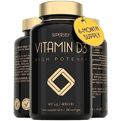 Image of Vitamin D3 4000 IU D Tablets High Strength 180 Softgel Capsules Vit Supplement for Strong Bones, Muscles, Teeth, Immune System Absorption Cholecalciferol Vitamins 4000IU
